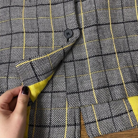 Laurel By Escada Jacket Linen Wool Grey Glen Plaid Yellow Academia Blazer - Picture 10 of 16